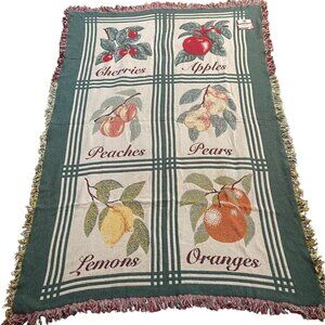 The Rug Barn Fruit Sampler Seafoam Combo‎ Throw Blanket Cotton Vintage 57"x43"